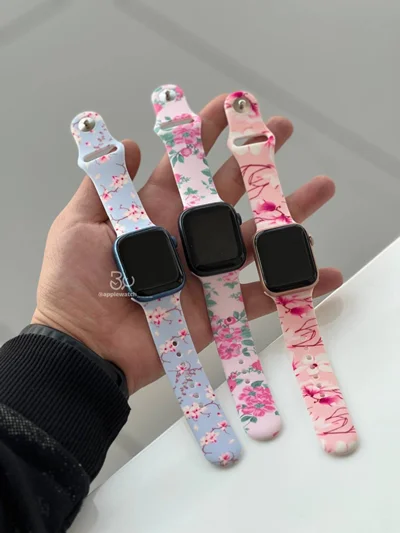 بند اپل واچ مدل سیلیکون طرحدار شکوفه BA1517
